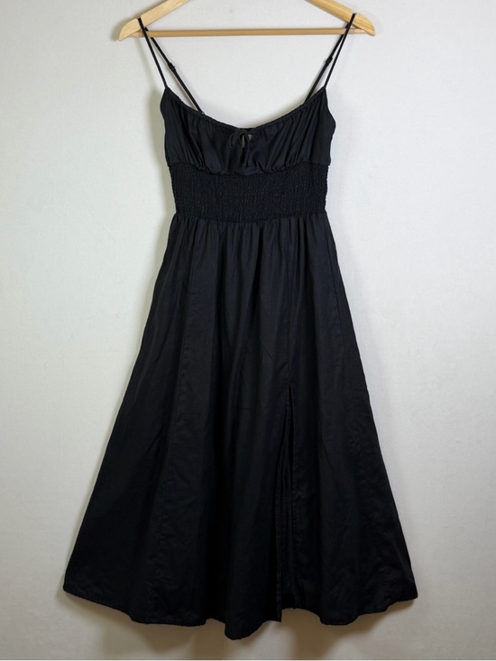 Wilfred Aritzia Women’s Black Linen Midi Dress Sz XS Smocked Waist Quiet Luxury - Picture 2 of 10